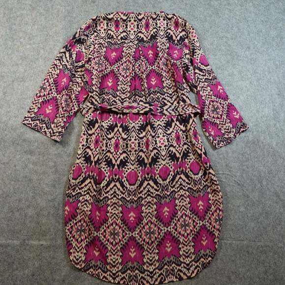 Anthropologie Dress Womens Small Pink Frequencies Shirt Mini Belted Ikat Maeve - Picture 6 of 10